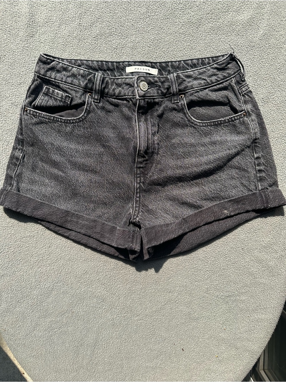 PacSun Washed Black Denim Rolled-Hem Women's Shorts